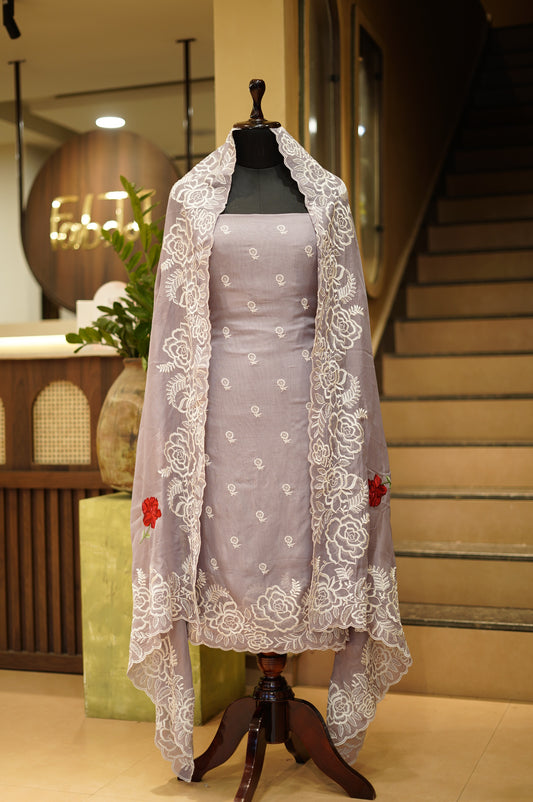 Lavender Organza Suit with Embroidery