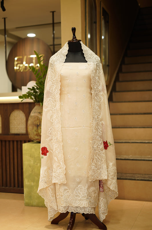 Cream Organza Suit with Embroidery