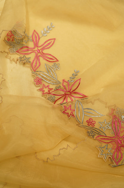 Yellow Crush Organza Dupatta with Handwork