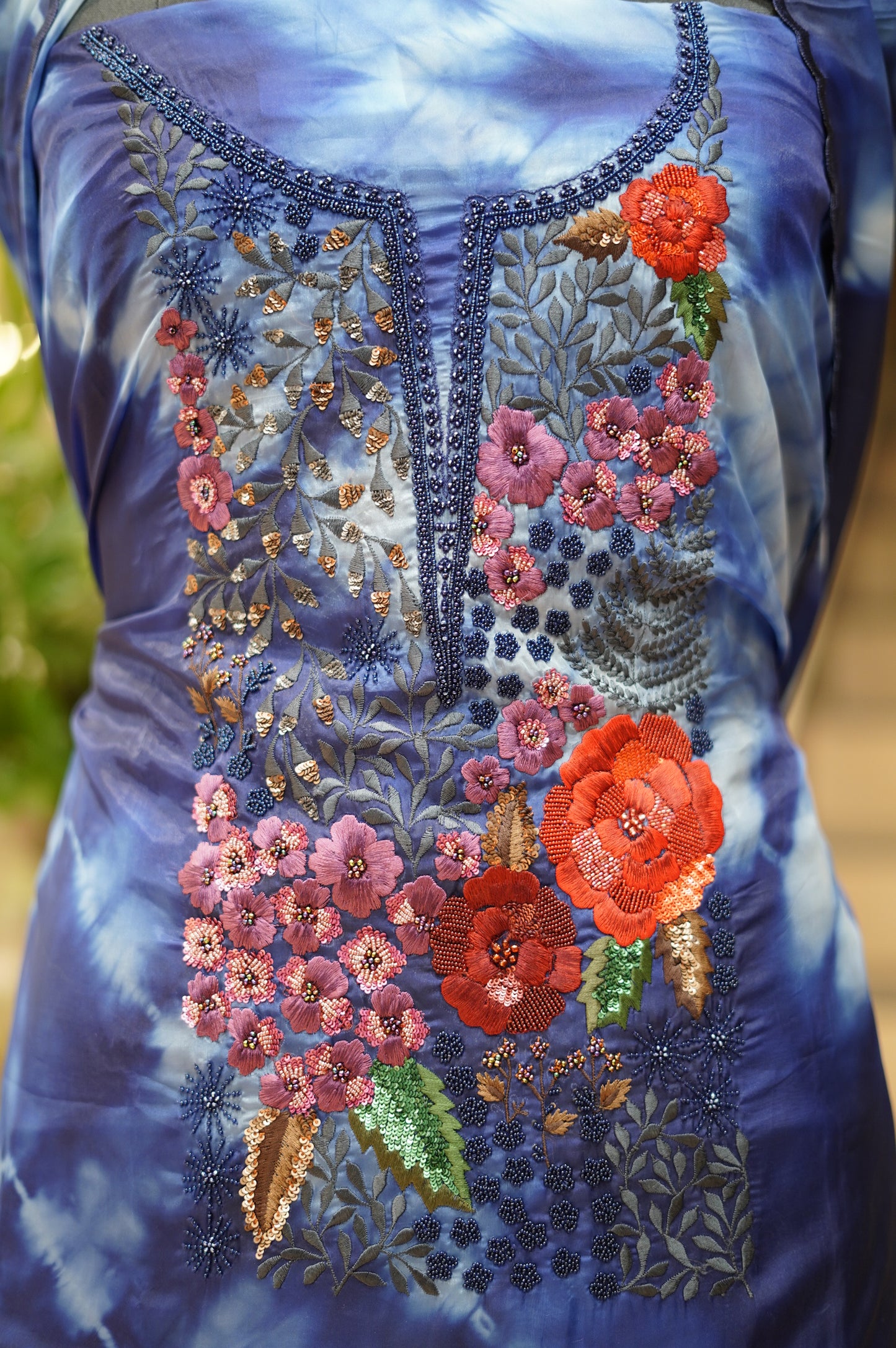 Blue Shibori Glass Tissue Dupatta with Handwork