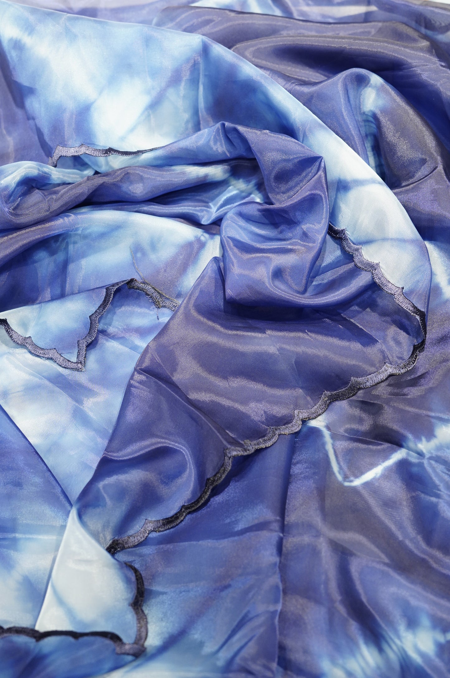 Blue Shibori Glass Tissue Dupatta with Handwork