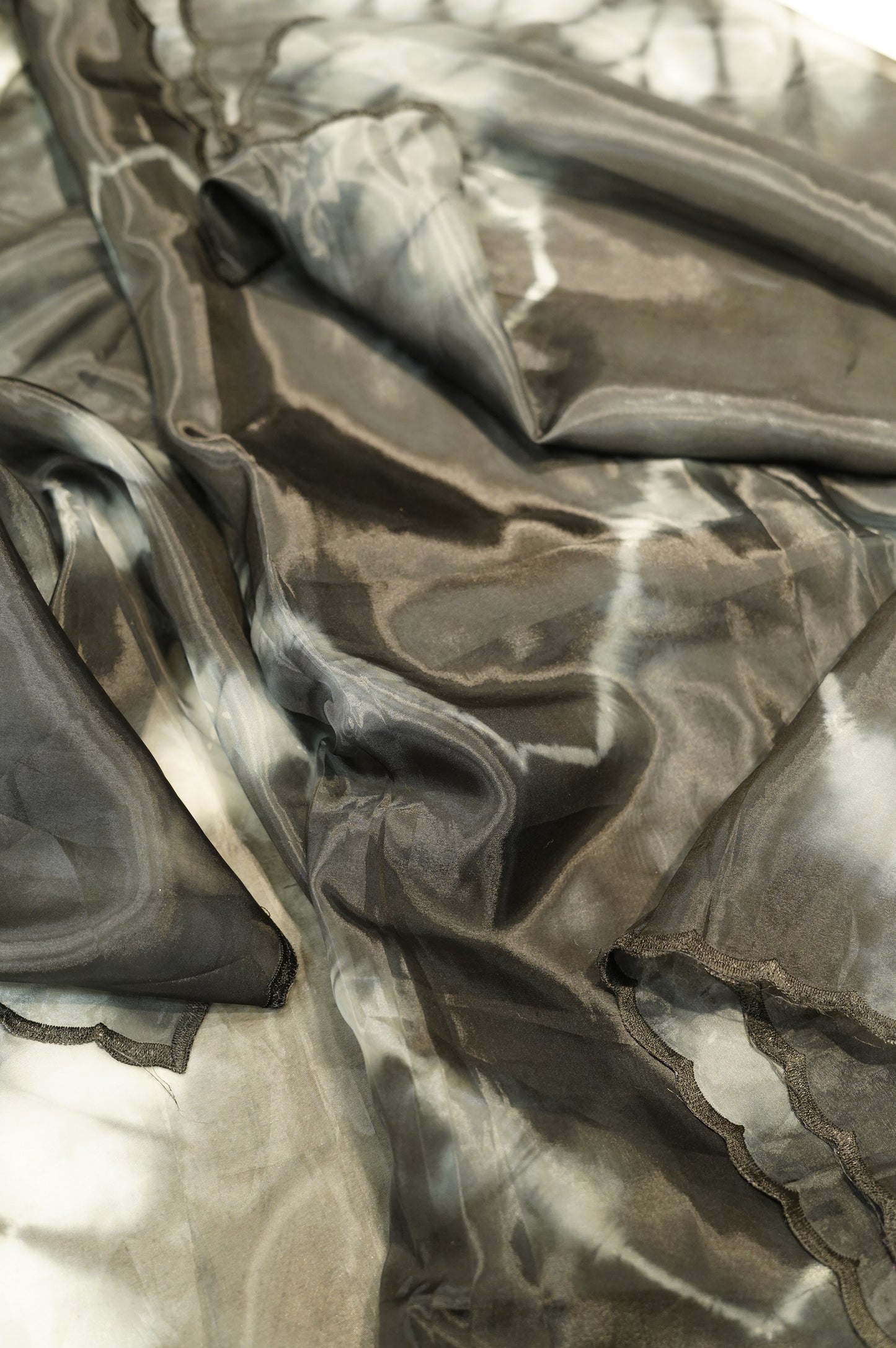 Black Shibori Glass Tissue Suit with Handwork