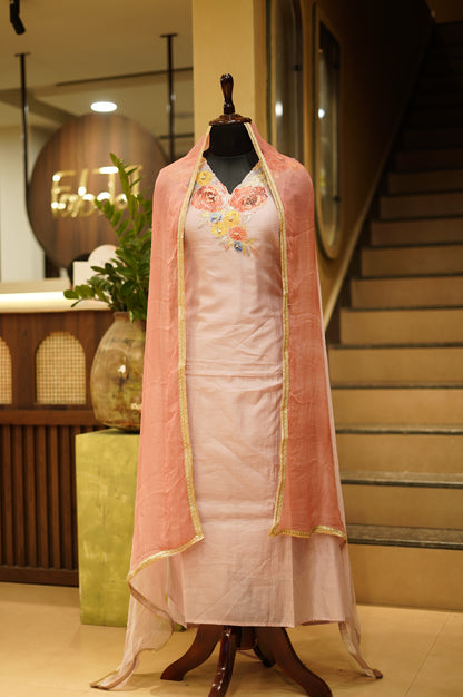 Pink Chanderi Suit with Applique Work