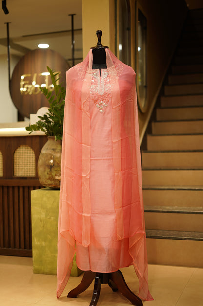 Pink Chanderi Suit with Handwork