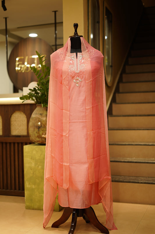 Pink Chanderi Suit with Handwork