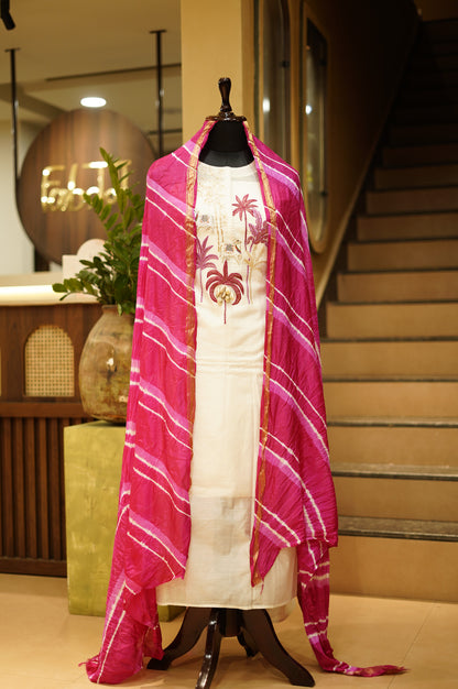 White Chanderi Suit with Handwork