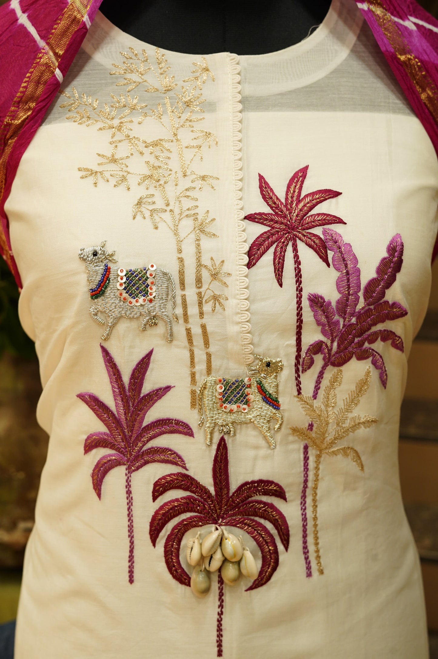 White Chanderi Suit with Handwork