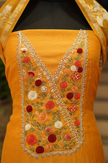 Mustard Mul Chanderi Suit Handwork