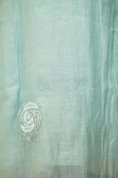 Turquoise Mul Chanderi Suit with Applique Work