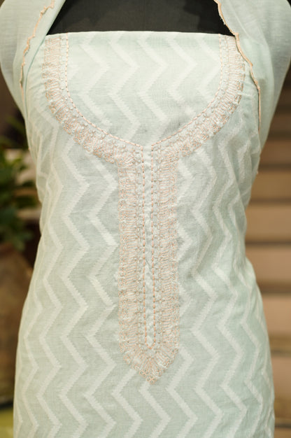 Blue Chanderi Jaquard Suit with Applique Work