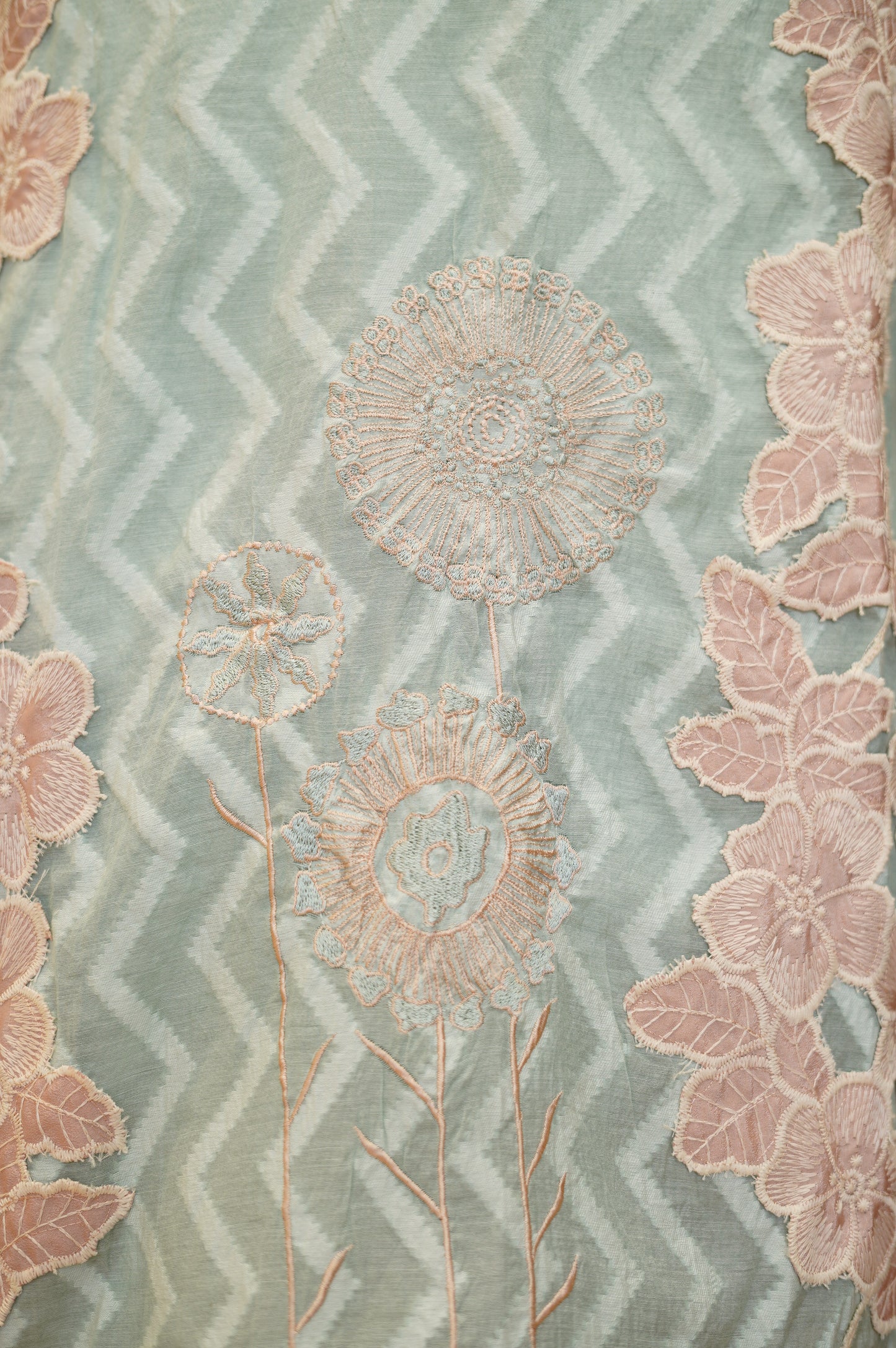 Blue Chanderi Jaquard Suit with Applique Work