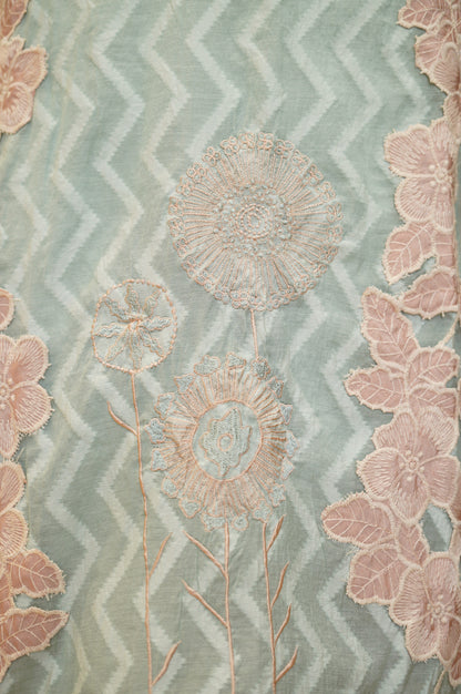 Blue Chanderi Jaquard Suit with Applique Work