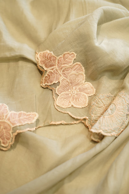 Sea Green Chanderi Jaquard Suit with Applique Work