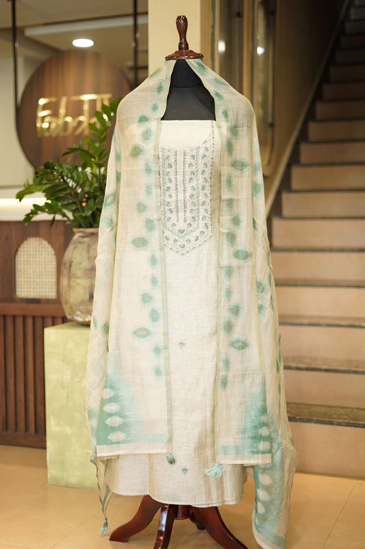 Beige Khadi Chanderi Suit with Hand Knot Work