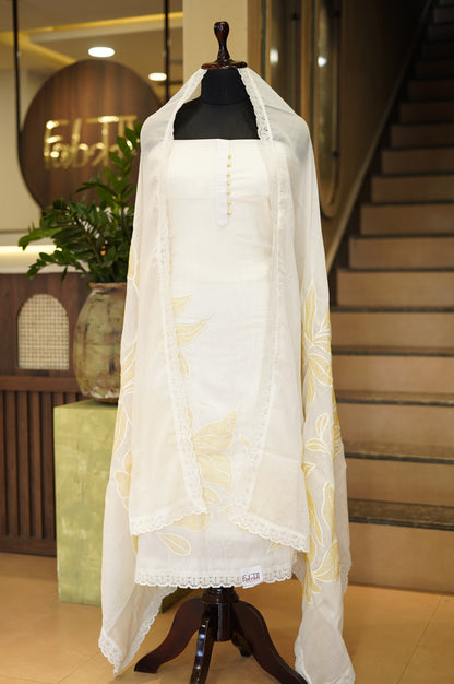 White Mul Chanderi Suit with Applique  Work