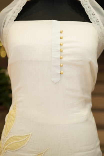 White Mul Chanderi Suit with Applique  Work