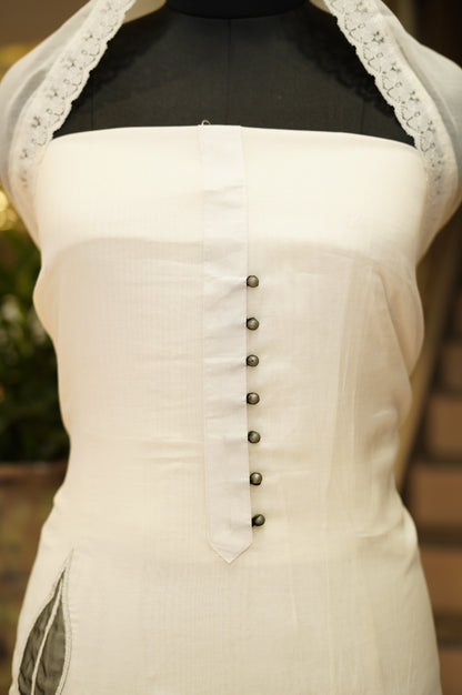 White Mul Chanderi Suit with Applique Work