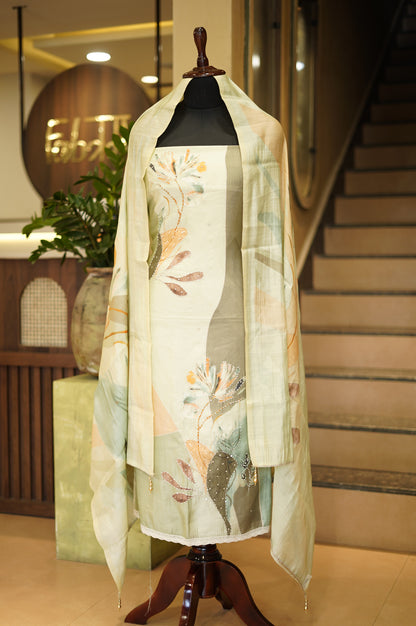 Printed Muslin Suit with Katha Work