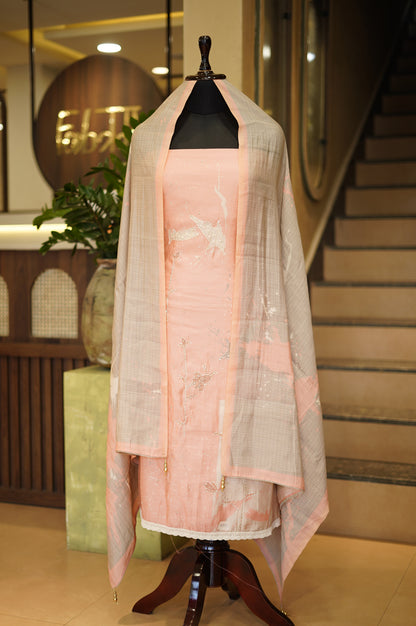 Muslin Printed Suit with Katha Work