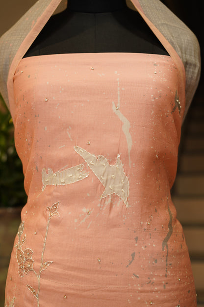 Muslin Printed Suit with Katha Work