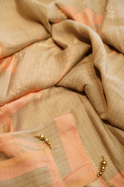 Muslin Printed Suit with Katha Work