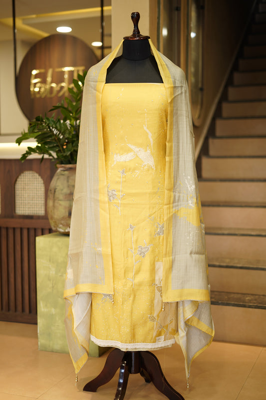 Printed Muslin Suit with Katha Work