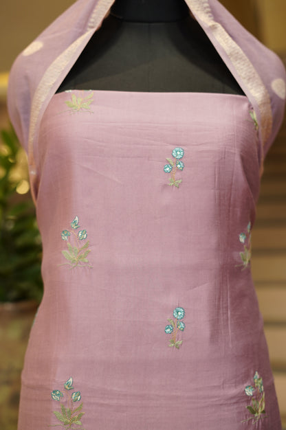 Purple Muslin Suit with Applique Work