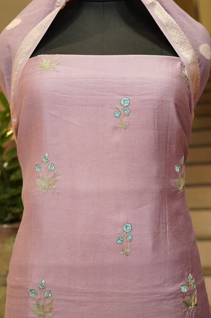 Purple Muslin Suit with Applique Work