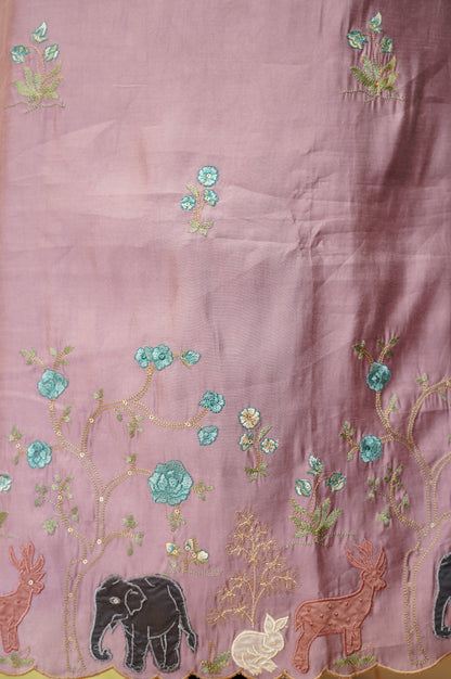 Purple Muslin Suit with Applique Work