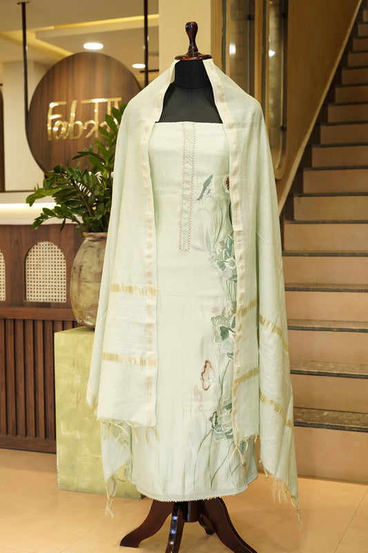 Green Muslin Suit with Embroidery