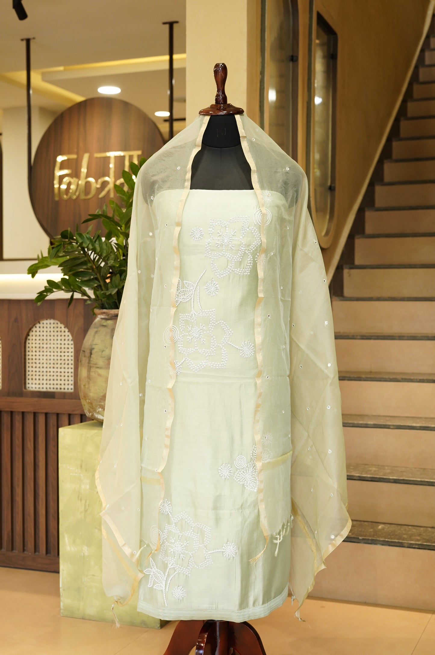 Green Muslin Suit with Handwork