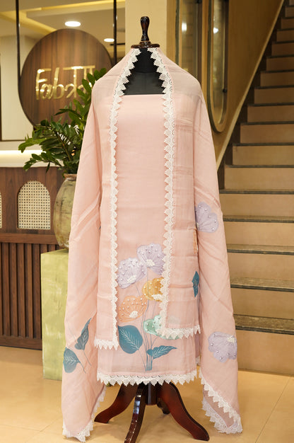 Pink Mul Chanderi Hand Painted Suit