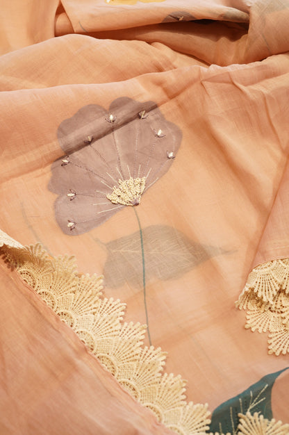 Pink Mul Chanderi Hand Painted Suit