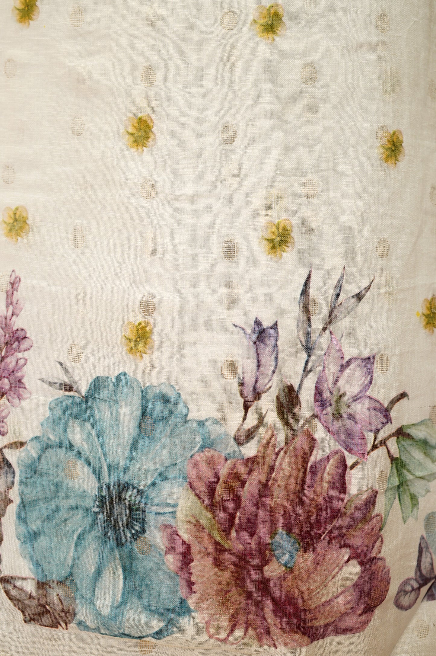 Off White Pure Linen Jaquard Printed Suit