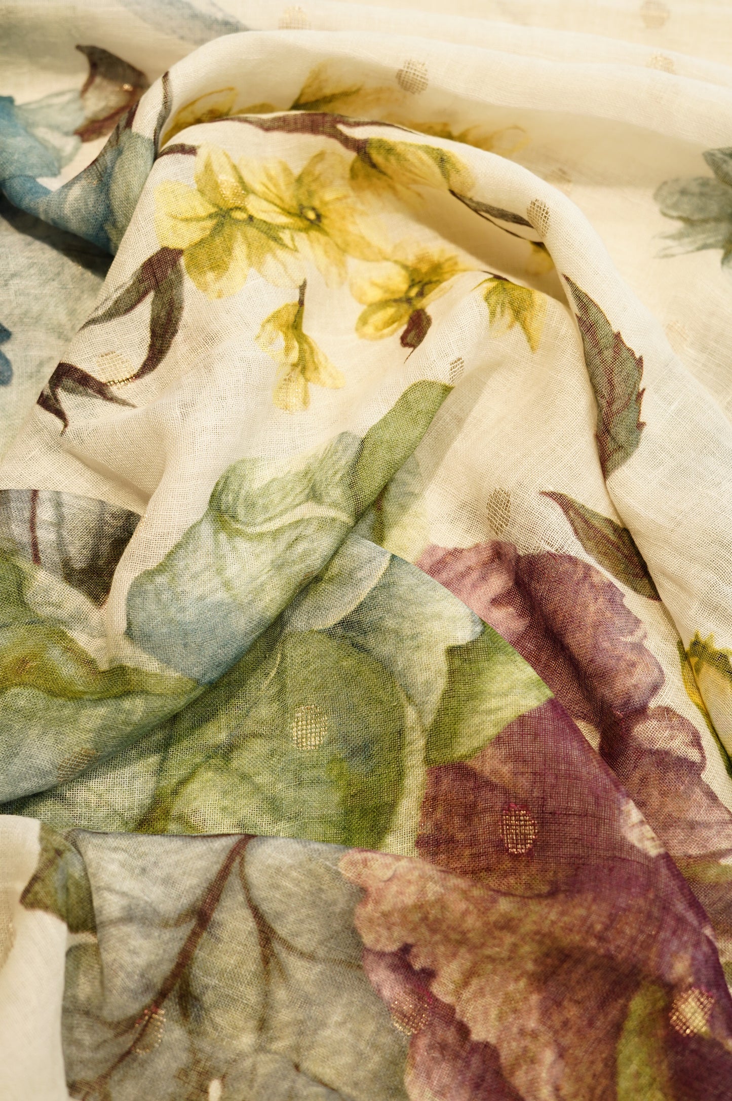 Off White Pure Linen Jaquard Printed Suit