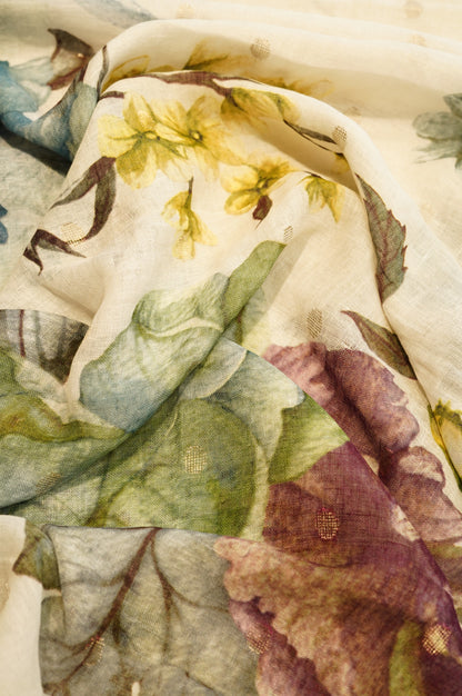 Off White Pure Linen Jaquard Printed Suit