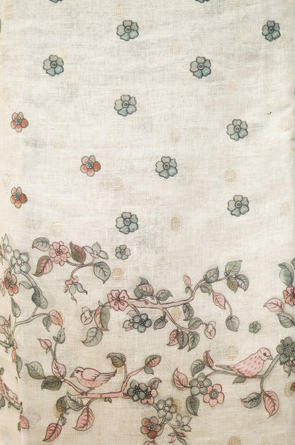 Off White Pure Linen Printed Suit