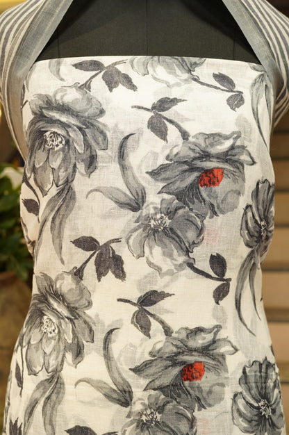 Off White Pure Linen Floral Printed Suit