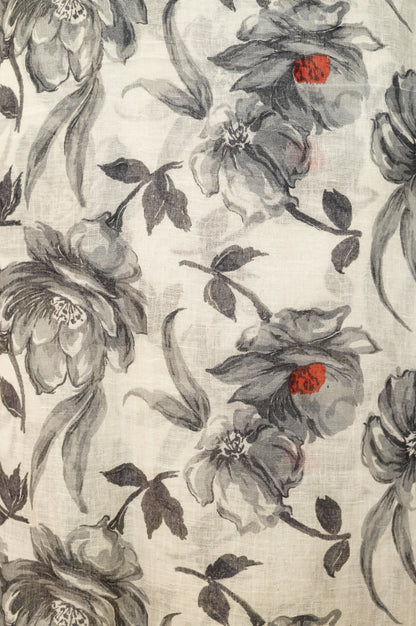 Off White Pure Linen Floral Printed Suit