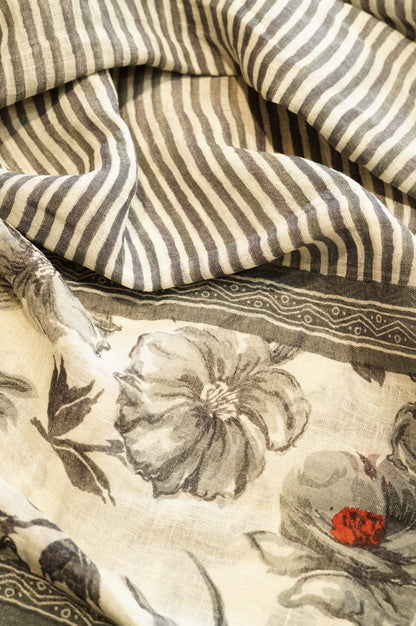 Off White Pure Linen Floral Printed Suit