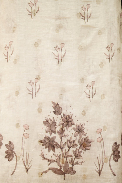 Off White Pure Linen Jaquard Printed Suit