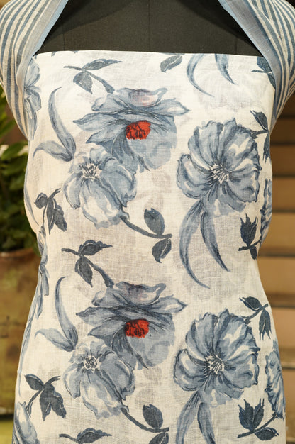 Off White Pure Linen Floral Printed Suit