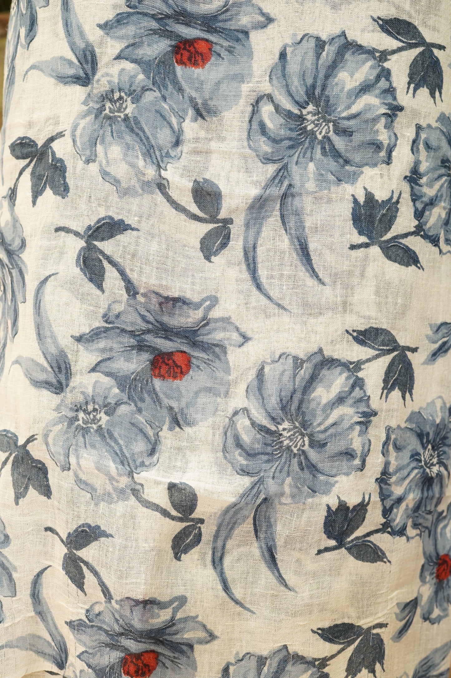 Off White Pure Linen Floral Printed Suit