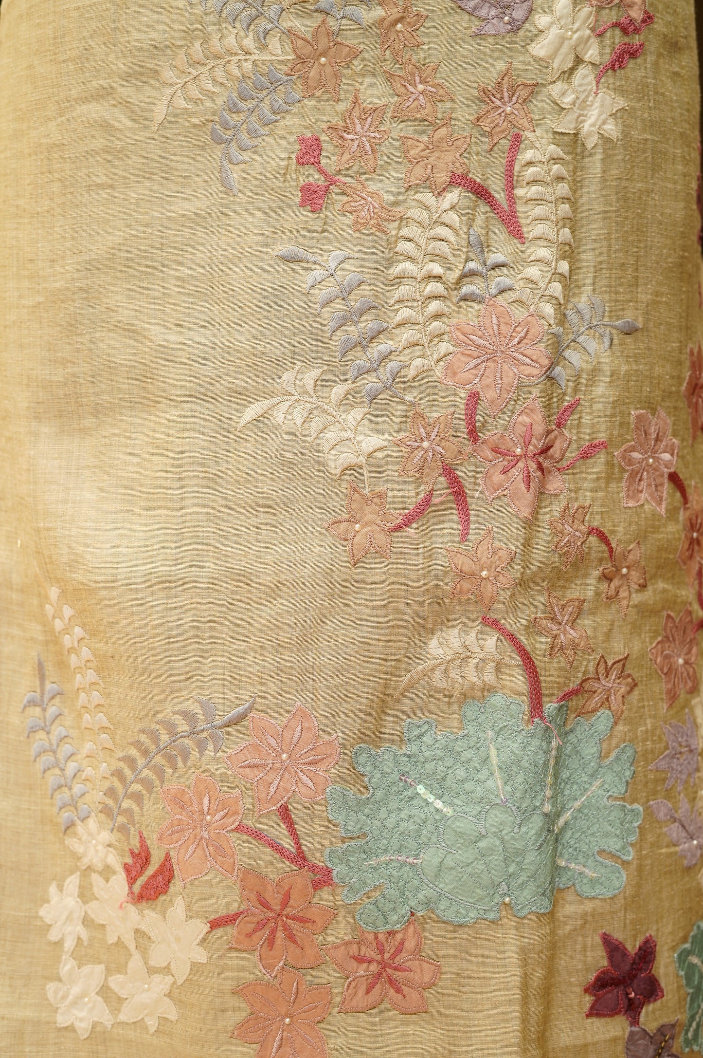 Beige Khadi Chanderi Suit with Applique Work