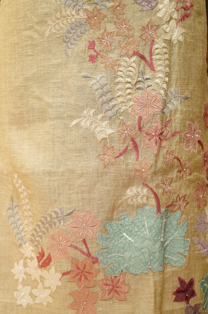 Beige Khadi Chanderi Suit with Applique Work