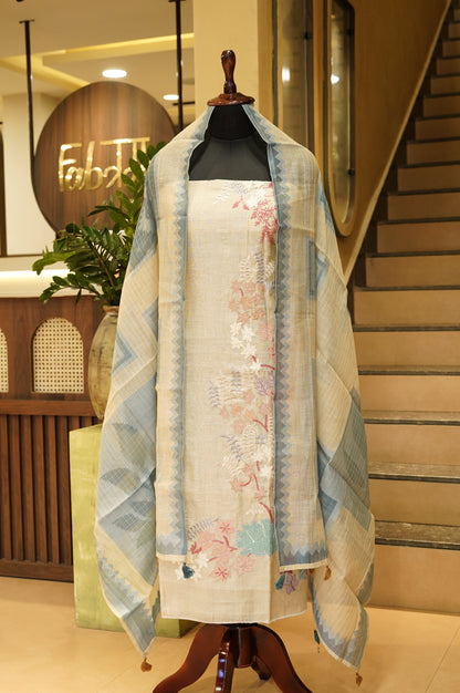 Beige Khadi Chanderi Suit with Applique Work