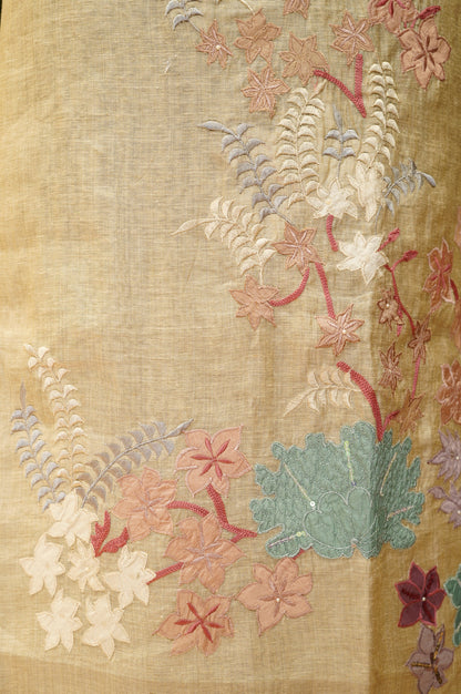 Beige Khadi Chanderi Suit with Applique Work