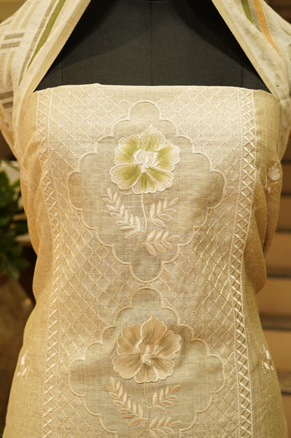 Beige Khadi Chanderi Suit with Embroidered