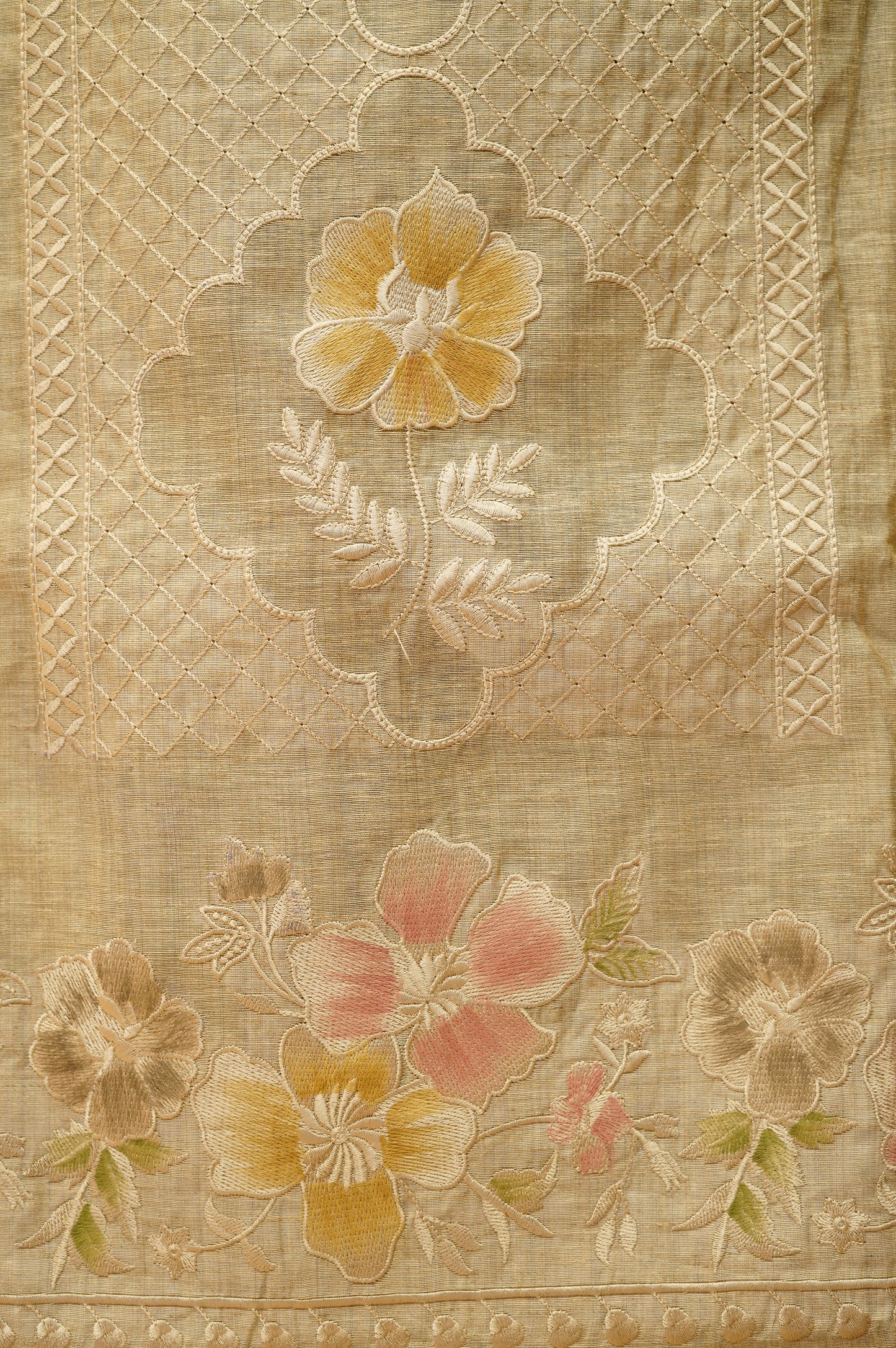 Beige Khadi Chanderi Suit with Embroidered
