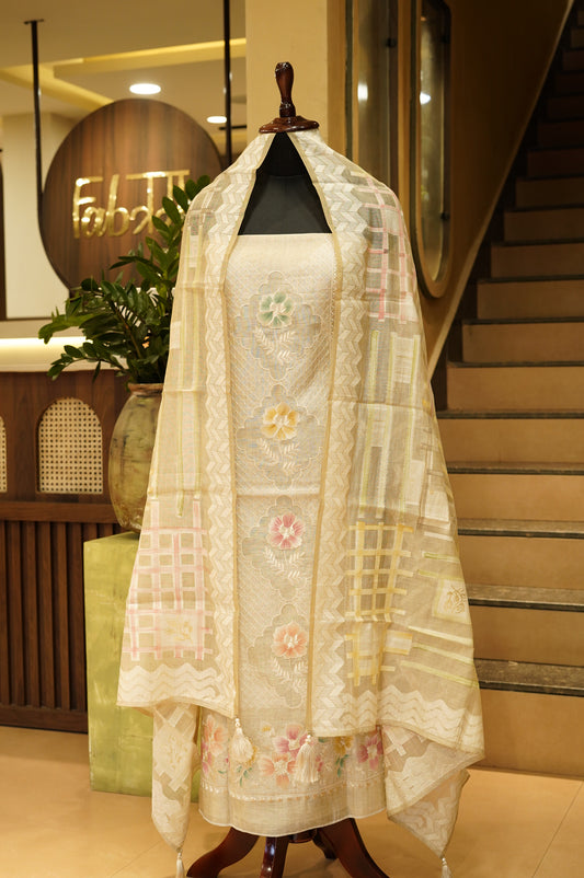 Beige Khadi Chanderi Suit with Embroidery